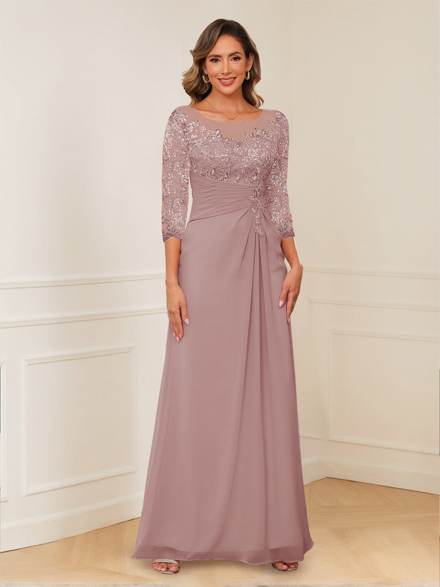A-Line/Princess Illusion Scoop Appliques Ruched Mother of the Bride Dresses
