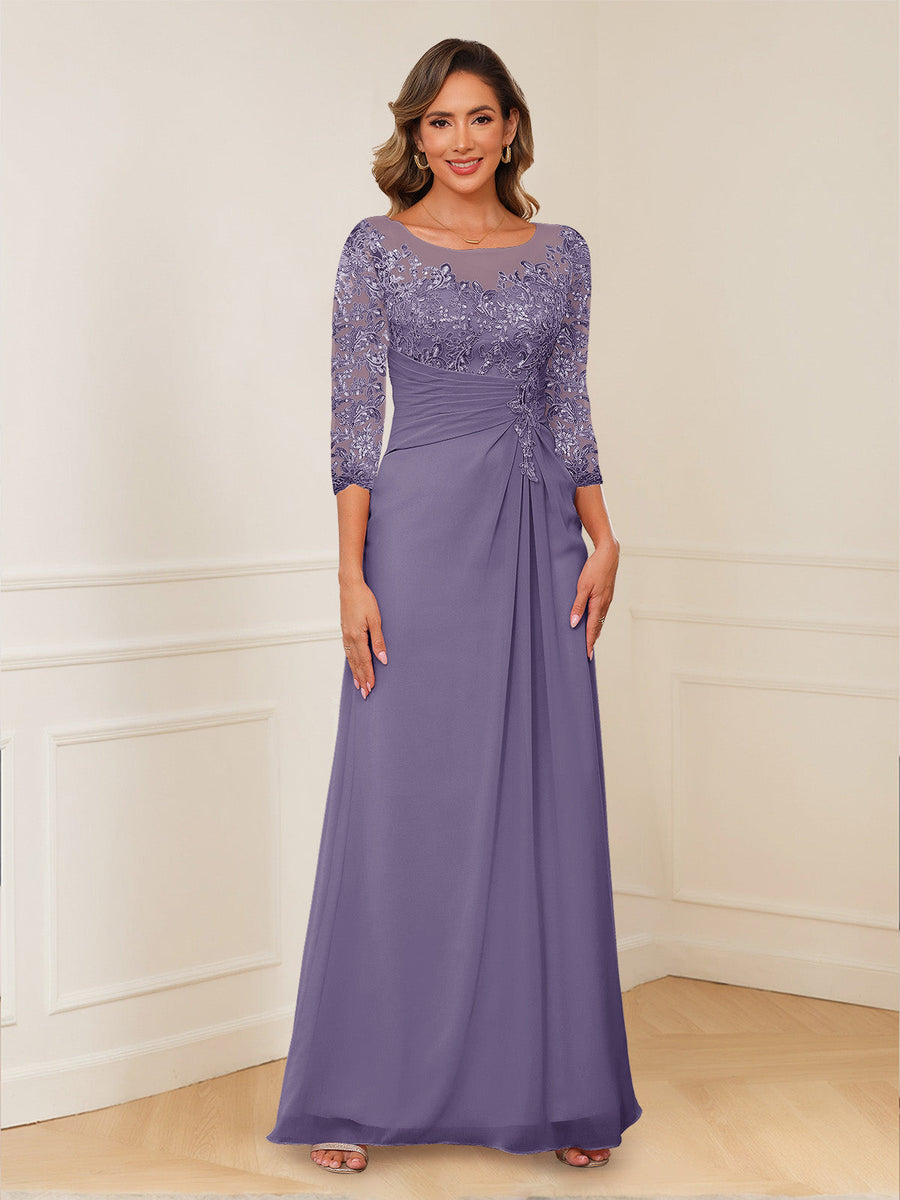 A-Line/Princess Illusion Scoop Appliques Ruched Mother of the Bride Dresses