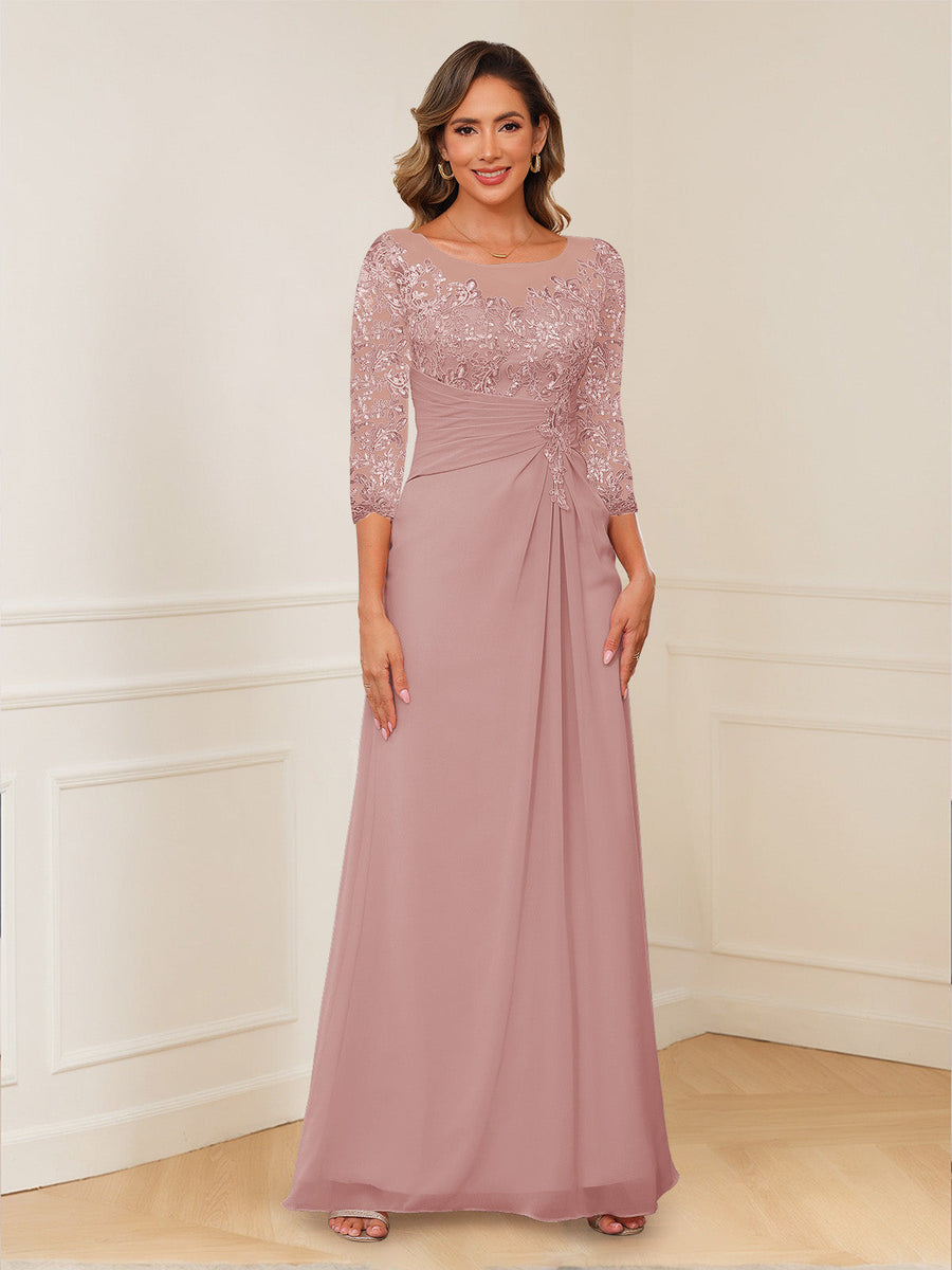 A-Line/Princess Illusion Scoop Appliques Ruched Mother of the Bride Dresses