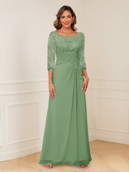 A-Line/Princess Illusion Scoop Appliques Ruched Mother of the Bride Dresses
