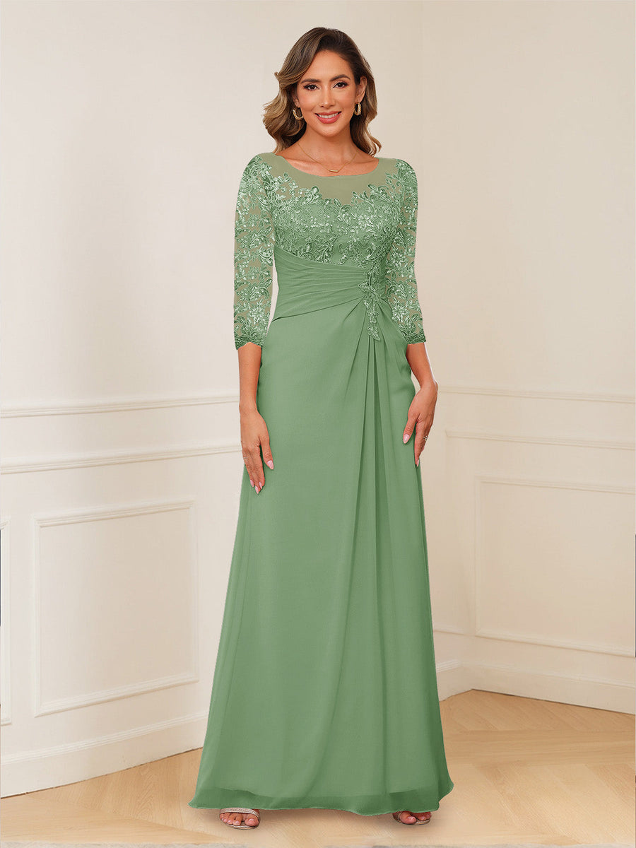 A-Line/Princess Illusion Scoop Appliques Ruched Mother of the Bride Dresses