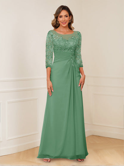 A-Line/Princess Illusion Scoop Appliques Ruched Mother of the Bride Dresses
