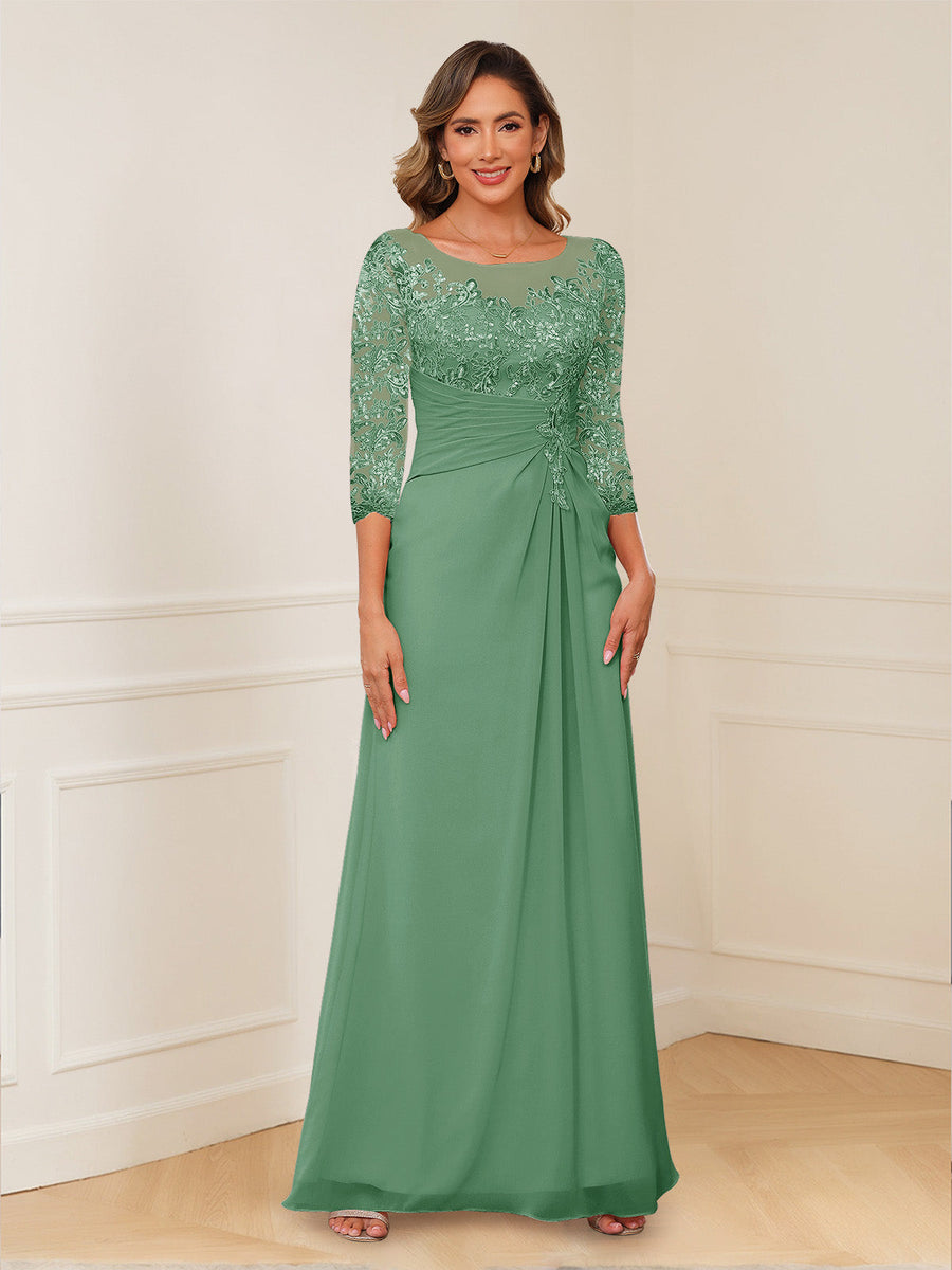 A-Line/Princess Illusion Scoop Appliques Ruched Mother of the Bride Dresses