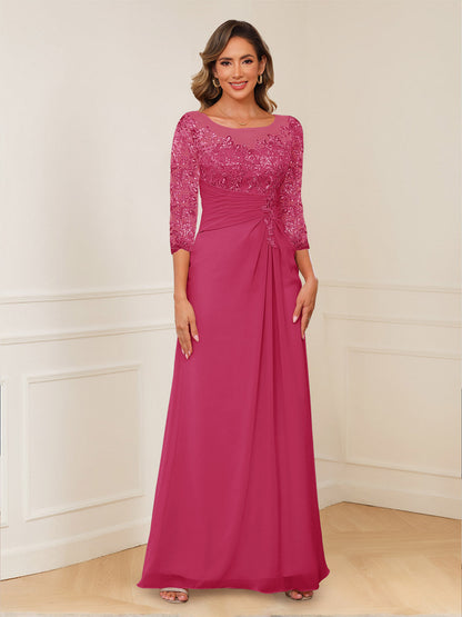 A-Line/Princess Illusion Scoop Appliques Ruched Mother of the Bride Dresses