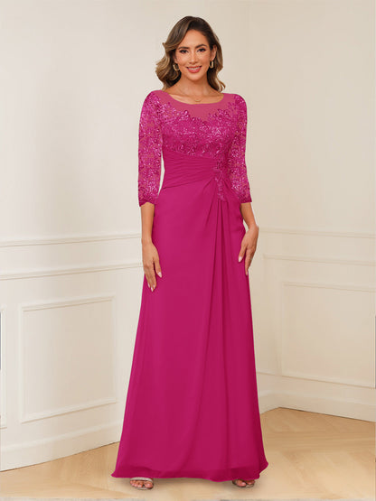 A-Line/Princess Illusion Scoop Appliques Ruched Mother of the Bride Dresses