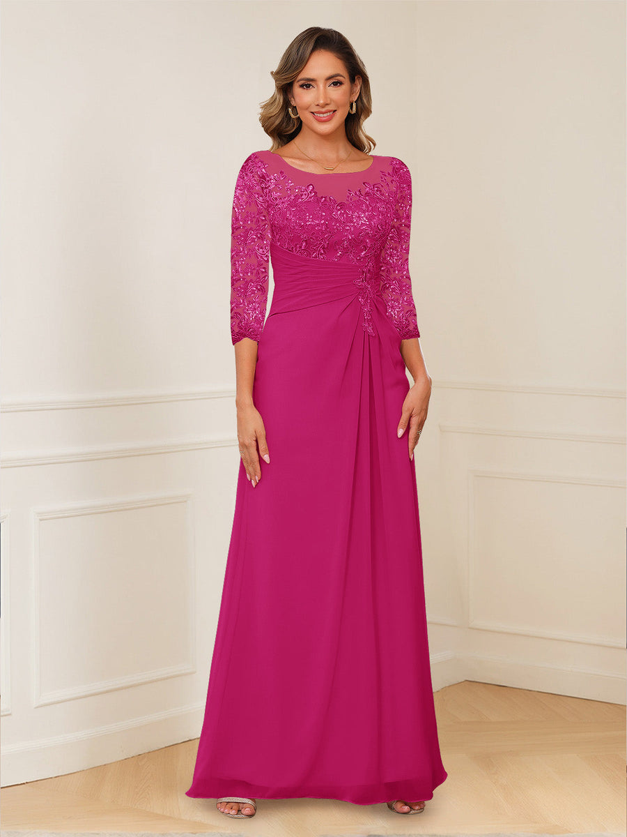 A-Line/Princess Illusion Scoop Appliques Ruched Mother of the Bride Dresses