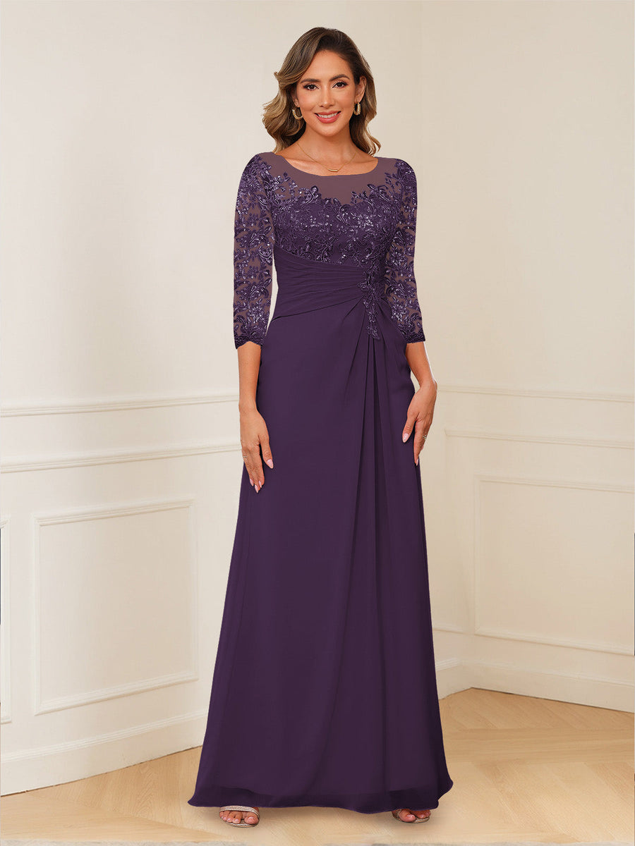 A-Line/Princess Illusion Scoop Appliques Ruched Mother of the Bride Dresses