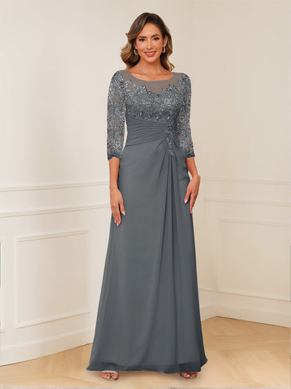 A-Line/Princess Illusion Scoop Appliques Ruched Mother of the Bride Dresses