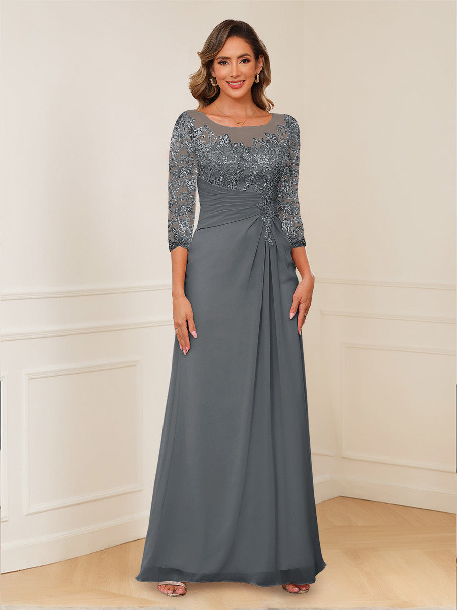 A-Line/Princess Illusion Scoop Appliques Ruched Mother of the Bride Dresses