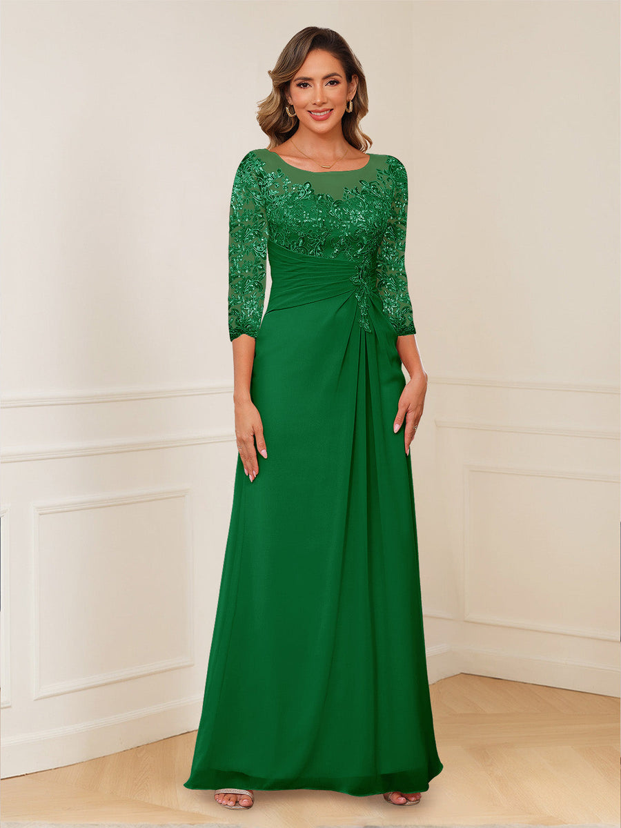 A-Line/Princess Illusion Scoop Appliques Ruched Mother of the Bride Dresses