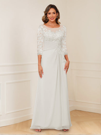 A-Line/Princess Illusion Scoop Appliques Ruched Mother of the Bride Dresses