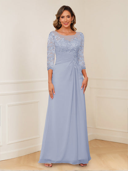 A-Line/Princess Illusion Scoop Appliques Ruched Mother of the Bride Dresses