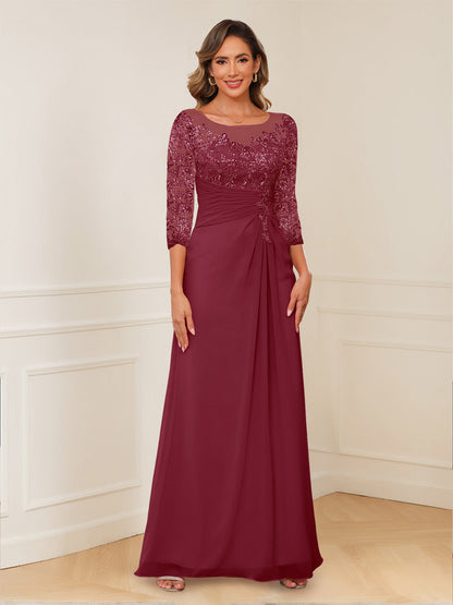 A-Line/Princess Illusion Scoop Appliques Ruched Mother of the Bride Dresses