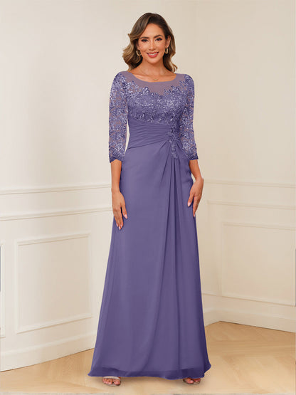 A-Line/Princess Illusion Scoop Appliques Ruched Mother of the Bride Dresses