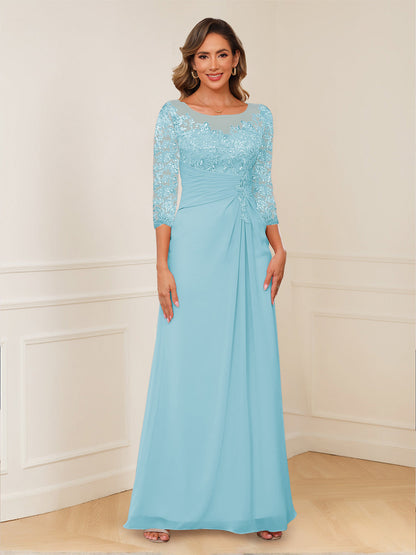 A-Line/Princess Illusion Scoop Appliques Ruched Mother of the Bride Dresses