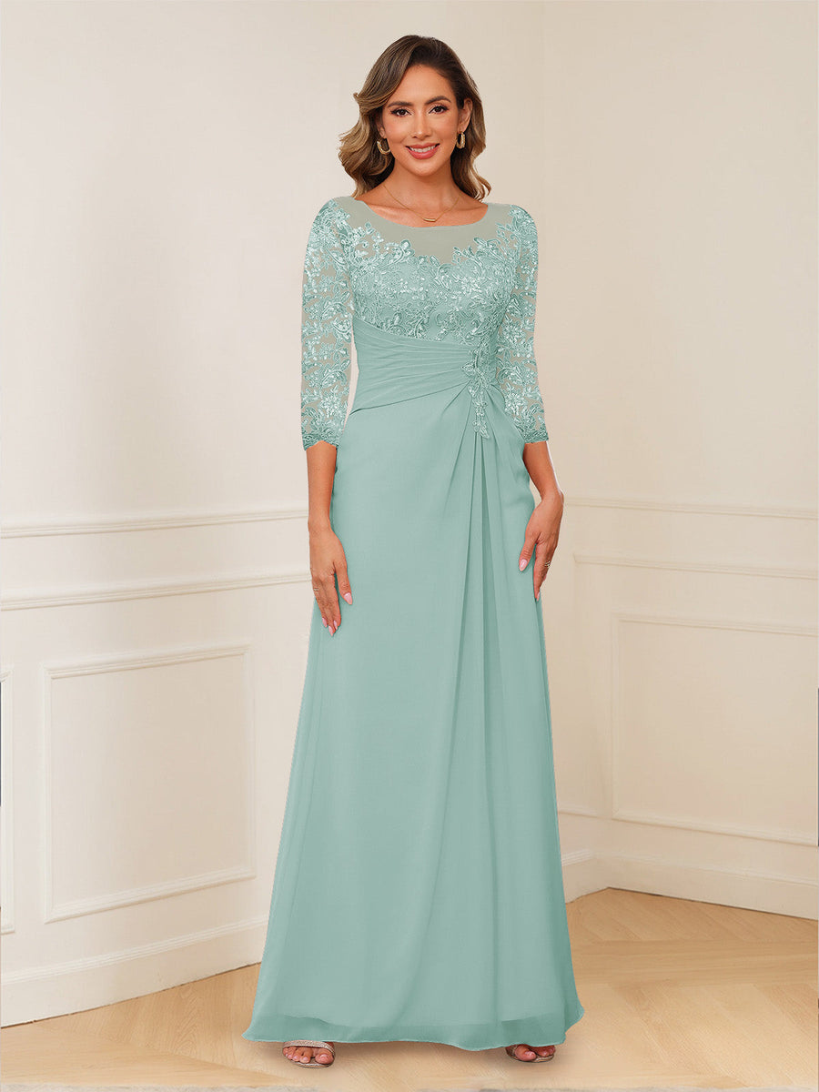 A-Line/Princess Illusion Scoop Appliques Ruched Mother of the Bride Dresses