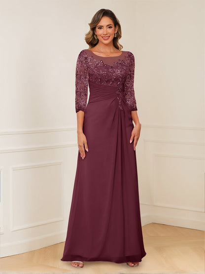 A-Line/Princess Illusion Scoop Appliques Ruched Mother of the Bride Dresses