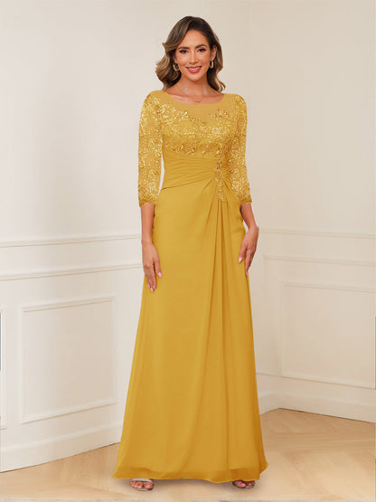 A-Line/Princess Illusion Scoop Appliques Ruched Mother of the Bride Dresses
