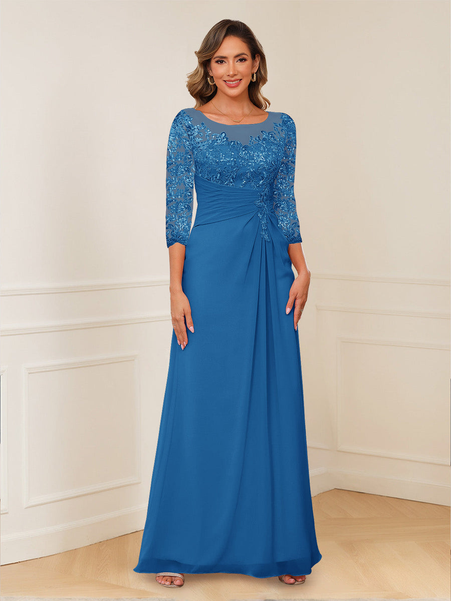 A-Line/Princess Illusion Scoop Appliques Ruched Mother of the Bride Dresses