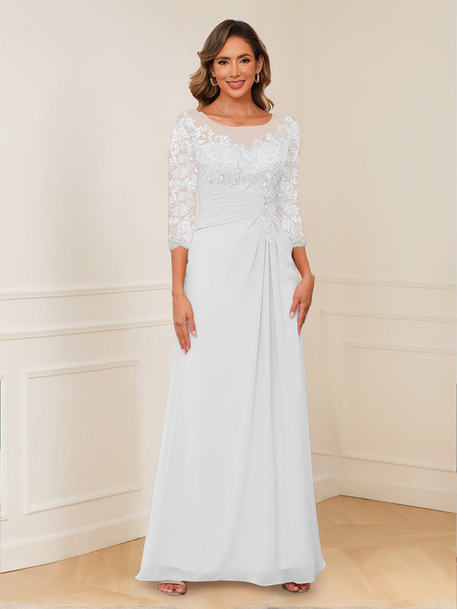 A-Line/Princess Illusion Scoop Appliques Ruched Mother of the Bride Dresses