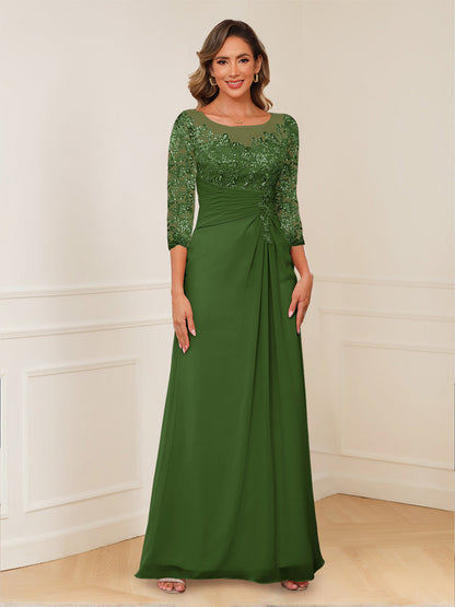 A-Line/Princess Illusion Scoop Appliques Ruched Mother of the Bride Dresses