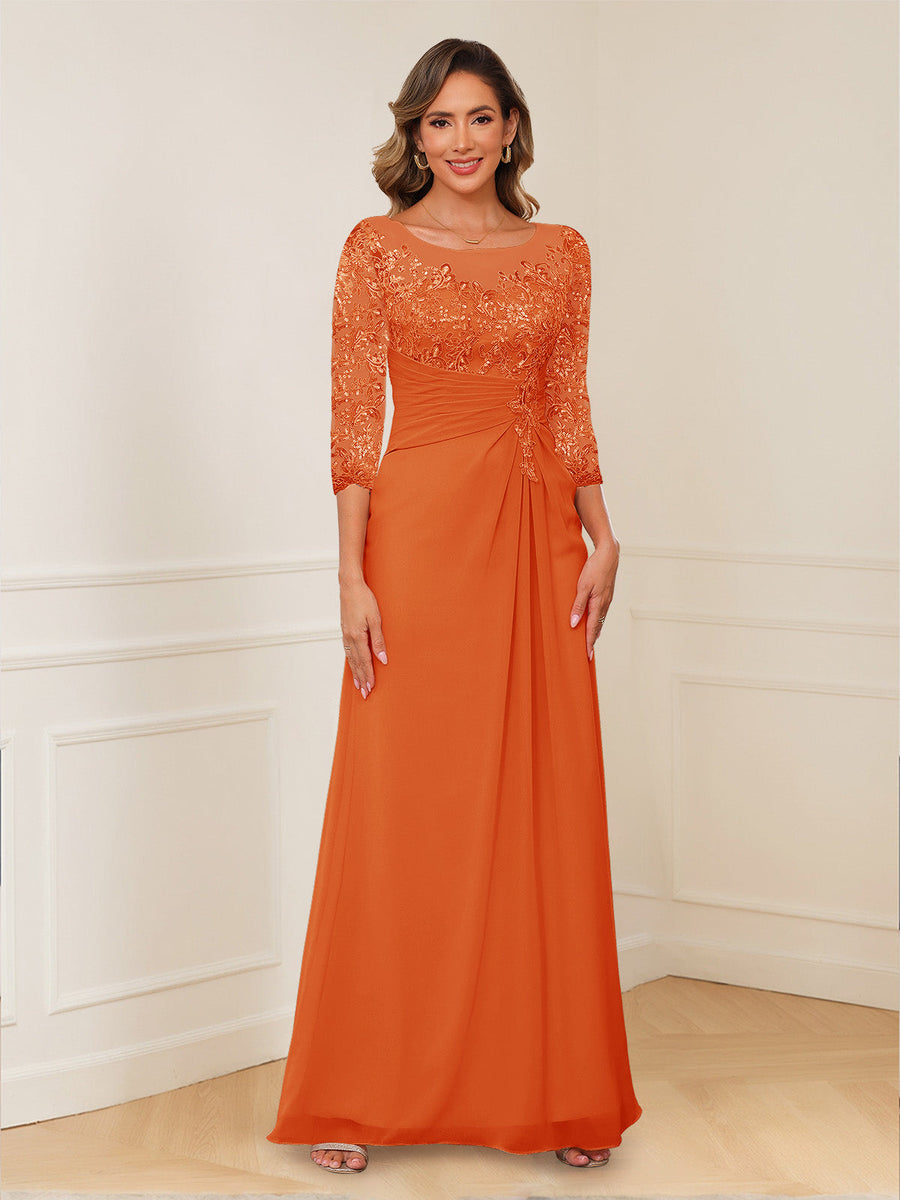 A-Line/Princess Illusion Scoop Appliques Ruched Mother of the Bride Dresses