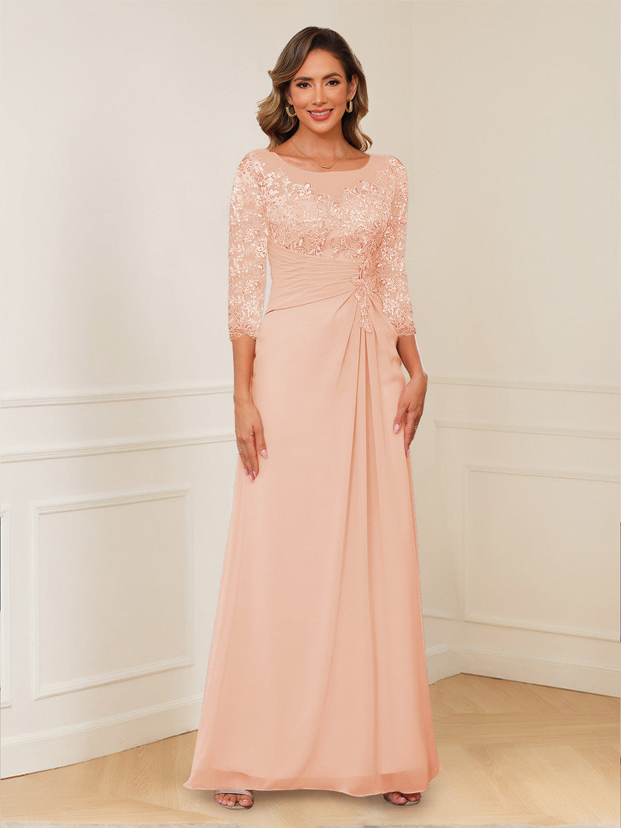 A-Line/Princess Illusion Scoop Appliques Ruched Mother of the Bride Dresses