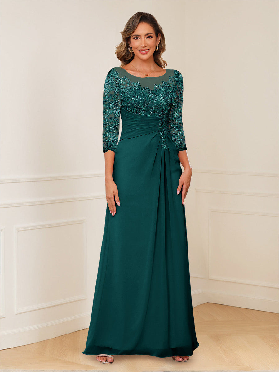 A-Line/Princess Illusion Scoop Appliques Ruched Mother of the Bride Dresses