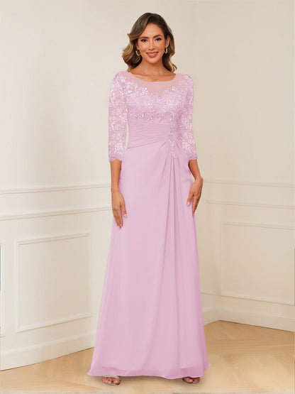 A-Line/Princess Illusion Scoop Appliques Ruched Mother of the Bride Dresses