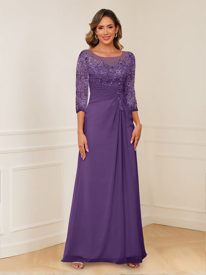 A-Line/Princess Illusion Scoop Appliques Ruched Mother of the Bride Dresses