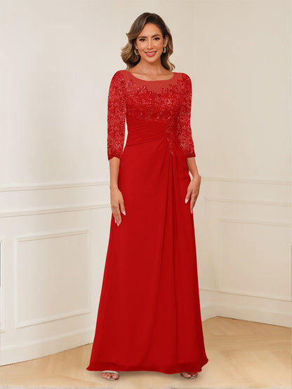 A-Line/Princess Illusion Scoop Appliques Ruched Mother of the Bride Dresses