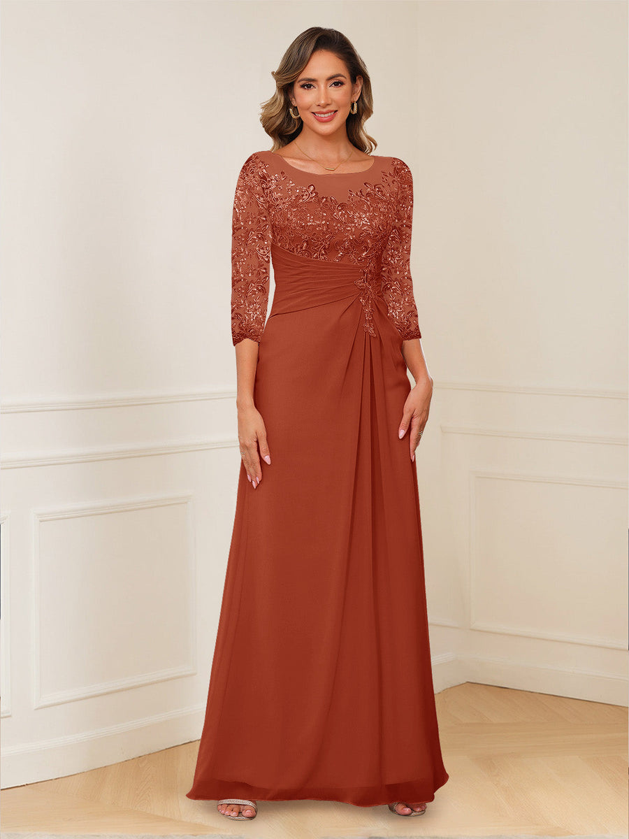 A-Line/Princess Illusion Scoop Appliques Ruched Mother of the Bride Dresses