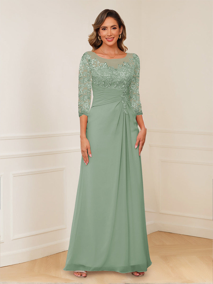 A-Line/Princess Illusion Scoop Appliques Ruched Mother of the Bride Dresses