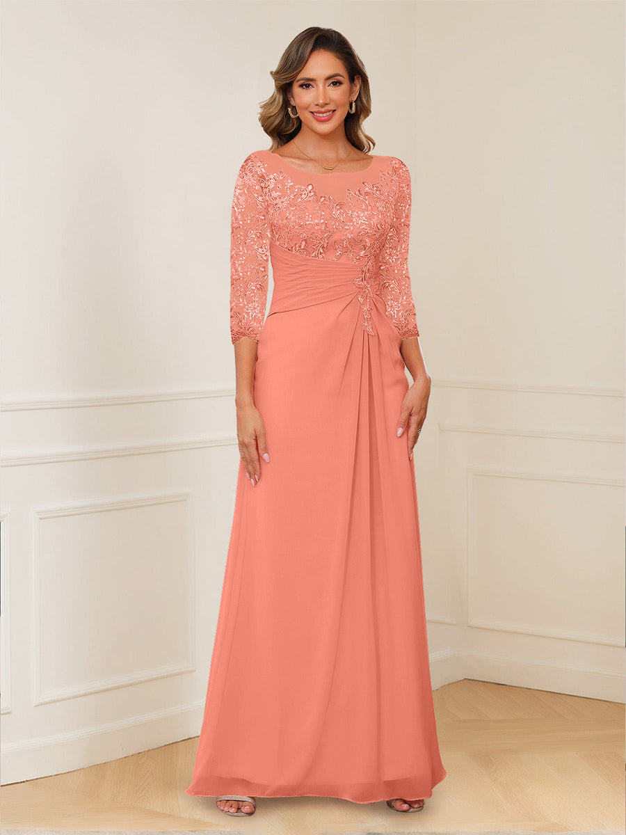 A-Line/Princess Illusion Scoop Appliques Ruched Mother of the Bride Dresses