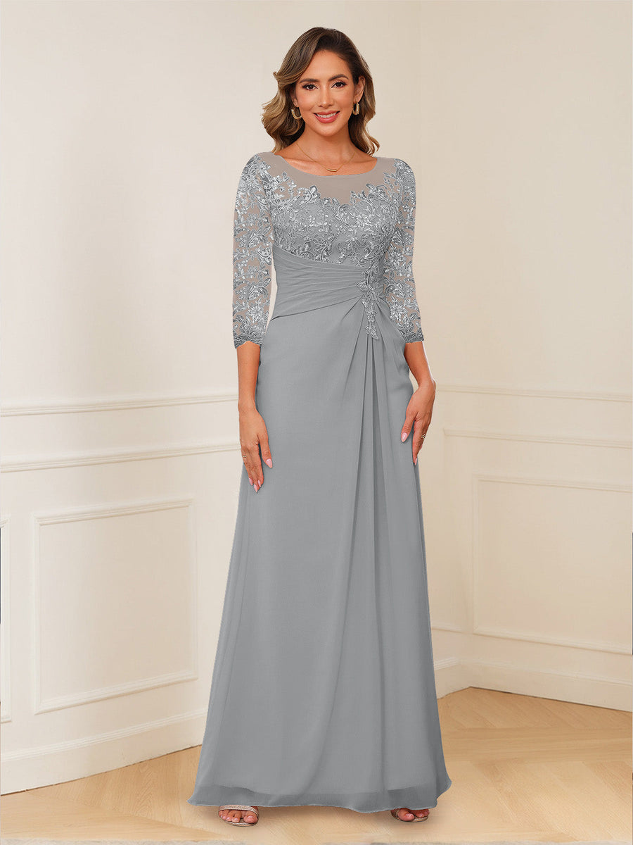 A-Line/Princess Illusion Scoop Appliques Ruched Mother of the Bride Dresses