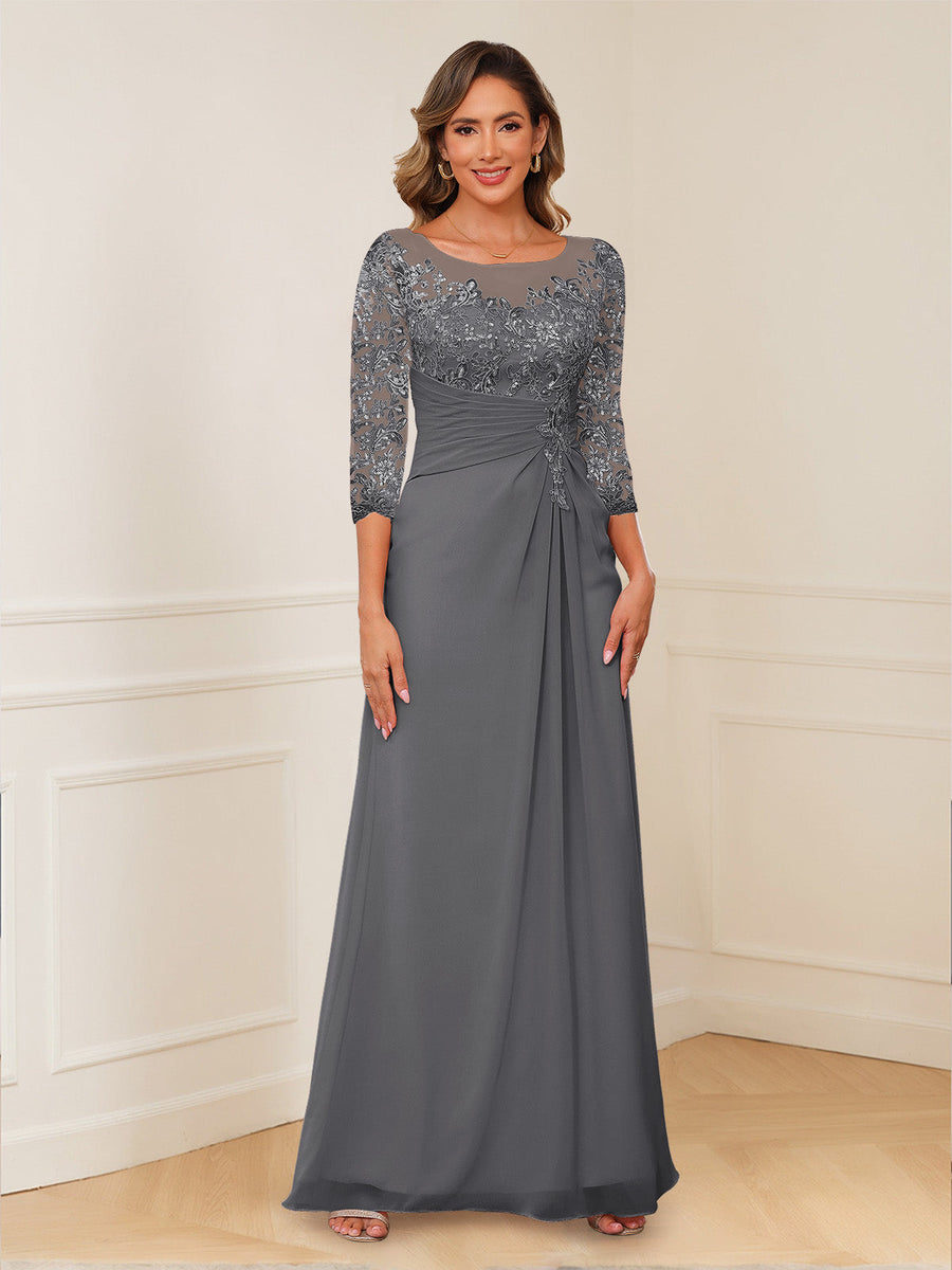 A-Line/Princess Illusion Scoop Appliques Ruched Mother of the Bride Dresses