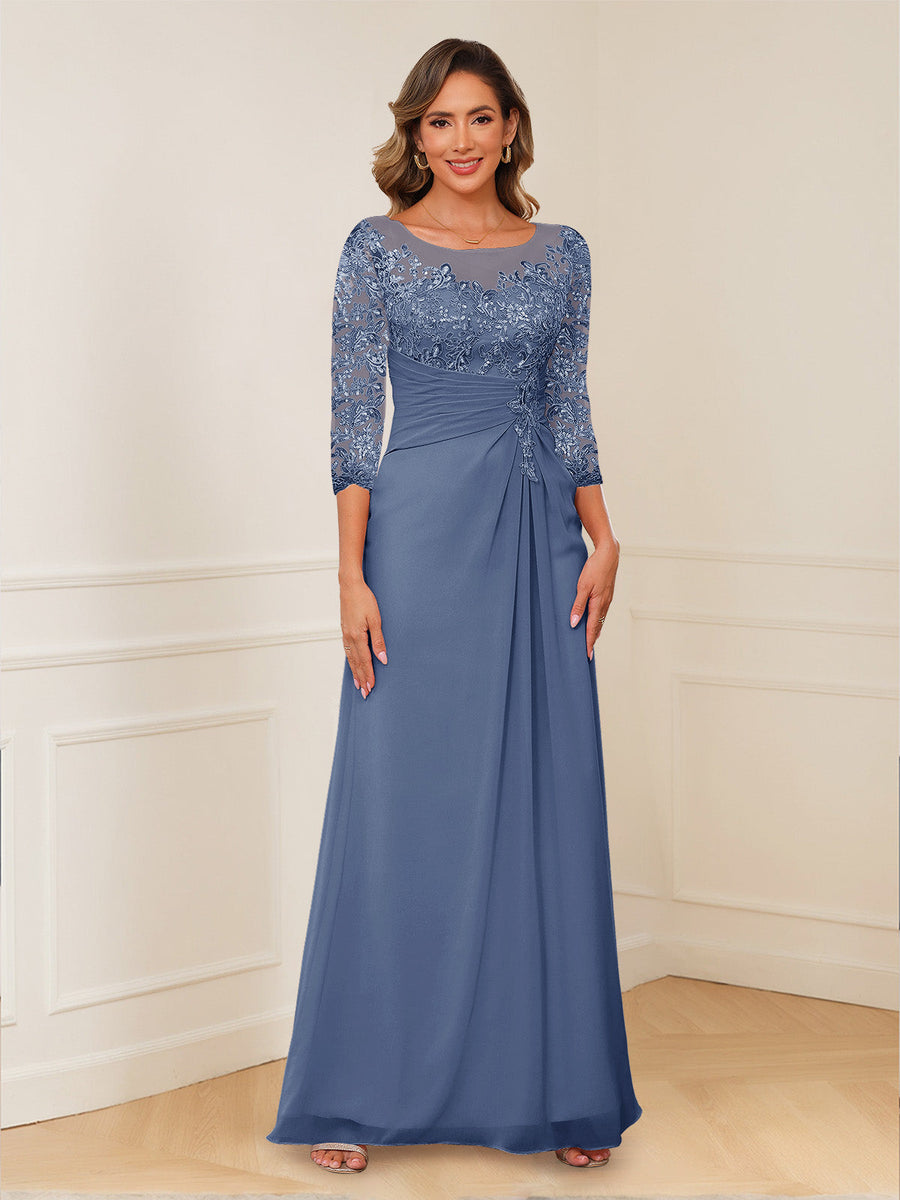 A-Line/Princess Illusion Scoop Appliques Ruched Mother of the Bride Dresses