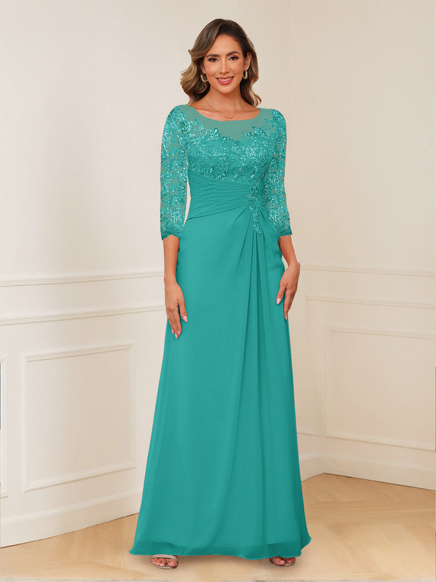 A-Line/Princess Illusion Scoop Appliques Ruched Mother of the Bride Dresses