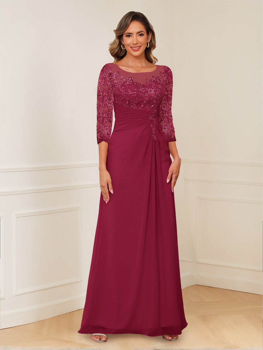 A-Line/Princess Illusion Scoop Appliques Ruched Mother of the Bride Dresses