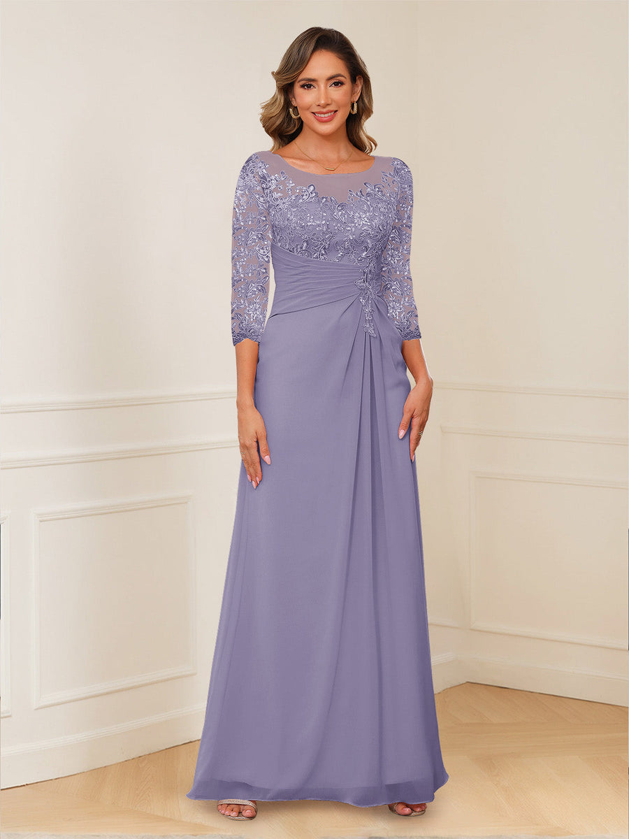 A-Line/Princess Illusion Scoop Appliques Ruched Mother of the Bride Dresses