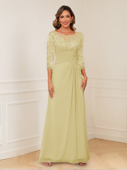 A-Line/Princess Illusion Scoop Appliques Ruched Mother of the Bride Dresses