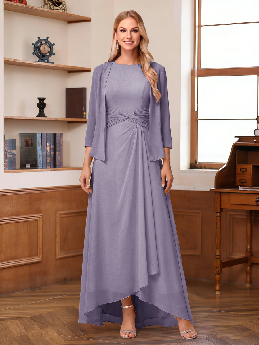 A-Line/Princess Scoop Sleeveless Ankle-Length Mother of the Bride Dresses with Ruched & Jacket