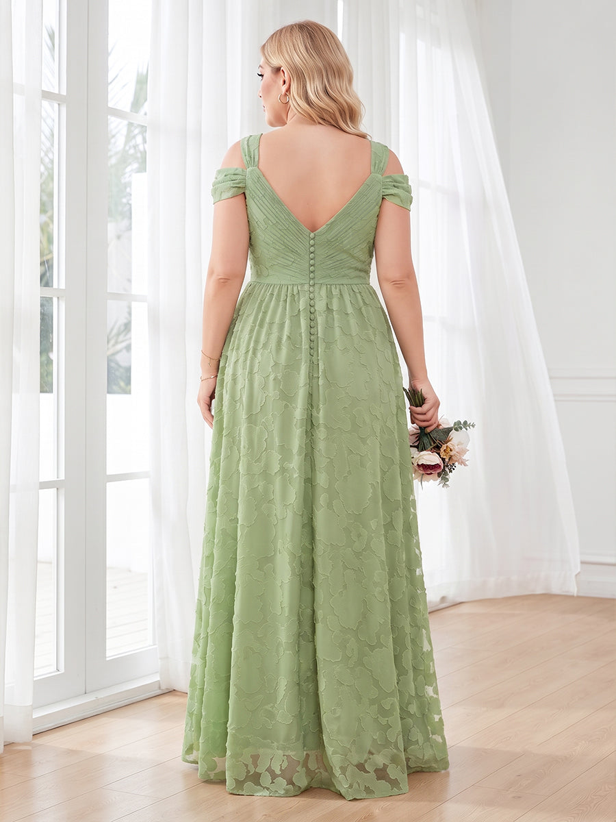 A-Line/Princess V-Neck Floor-Length Plus Size Bridesmaid Dresses With Split Side & Ruched