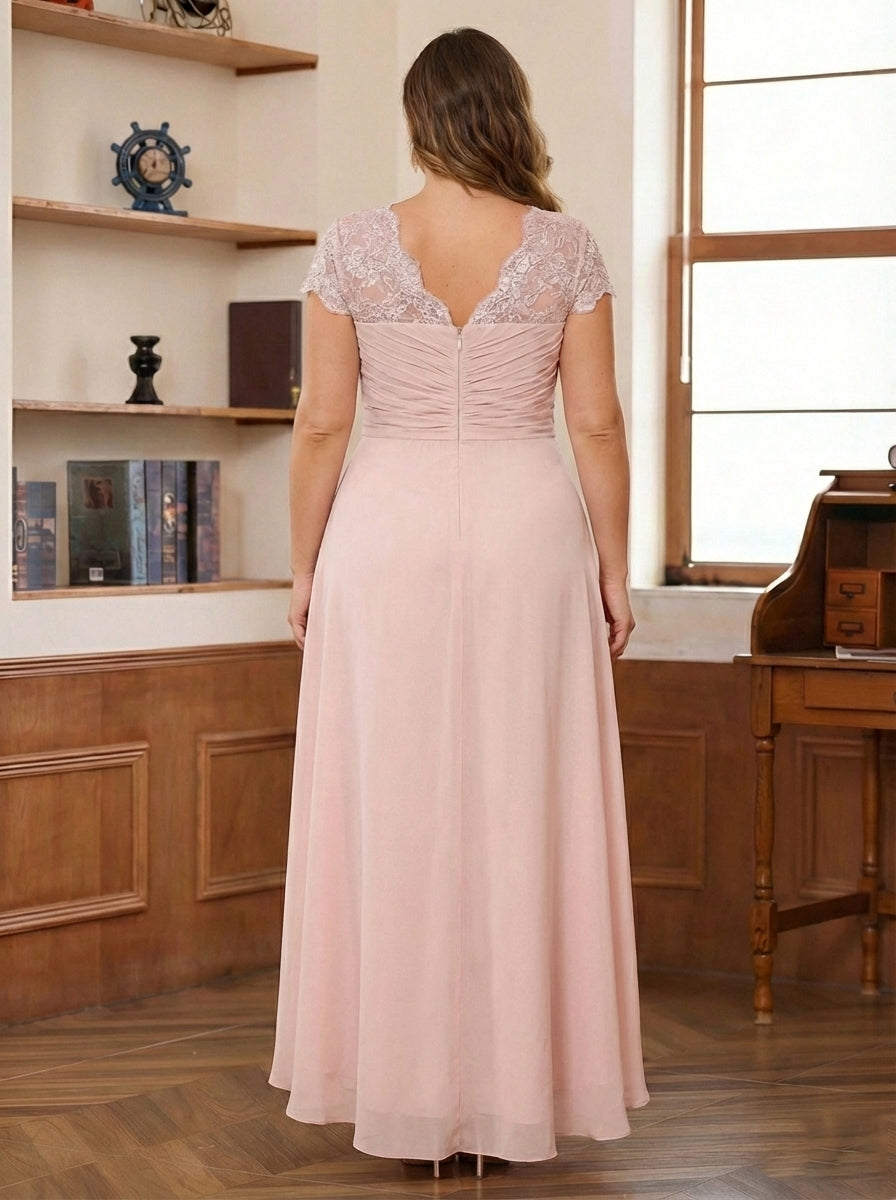 A-Line/Princess Sweetheart Short Sleeves Asymmetrical Plus Size Mother of the Bride Dresses with Appliques & Ruffles