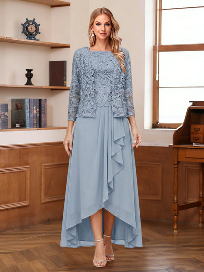 A-Line/Princess Square Neck 3/4 Sleeves Asymmetrical Mother of the Bride Dresses with Appliques & Jacket