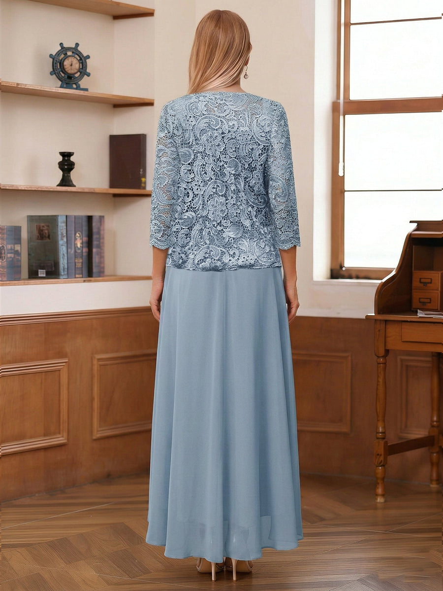 A-Line/Princess Square Neck 3/4 Sleeves Asymmetrical Mother of the Bride Dresses with Appliques & Jacket