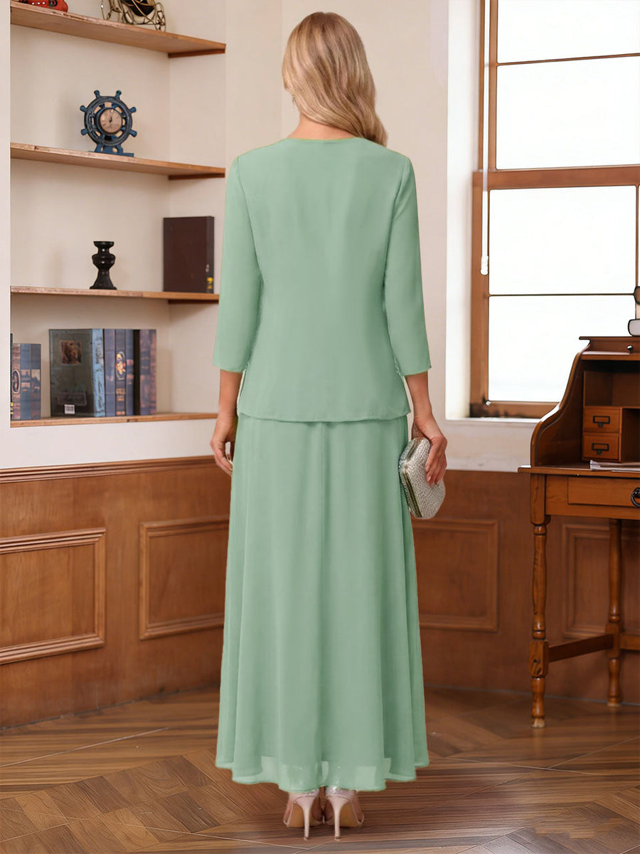 A-Line/Princess Long Sleeves Scoop Asymmetrical Mother of the Bride Dresses with Ruched & Ruffles