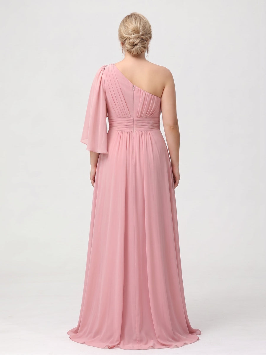 A-Line/Princess Floor-Length One-Shoulder Plus Size Bridesmaid Dresses With Split Side