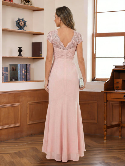 A-Line/Princess Sweetheart Short Sleeves Ankle-Length Mother of the Bride Dresses with Ruffles & Lace