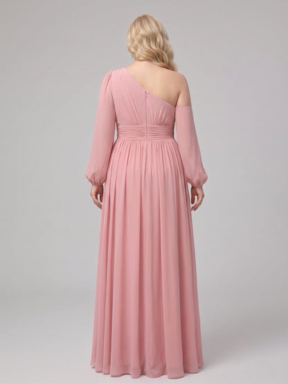 A-Line/Princess Floor-Length Long Sleeves Plus Size Bridesmaid Dresses With Split Side & Sash